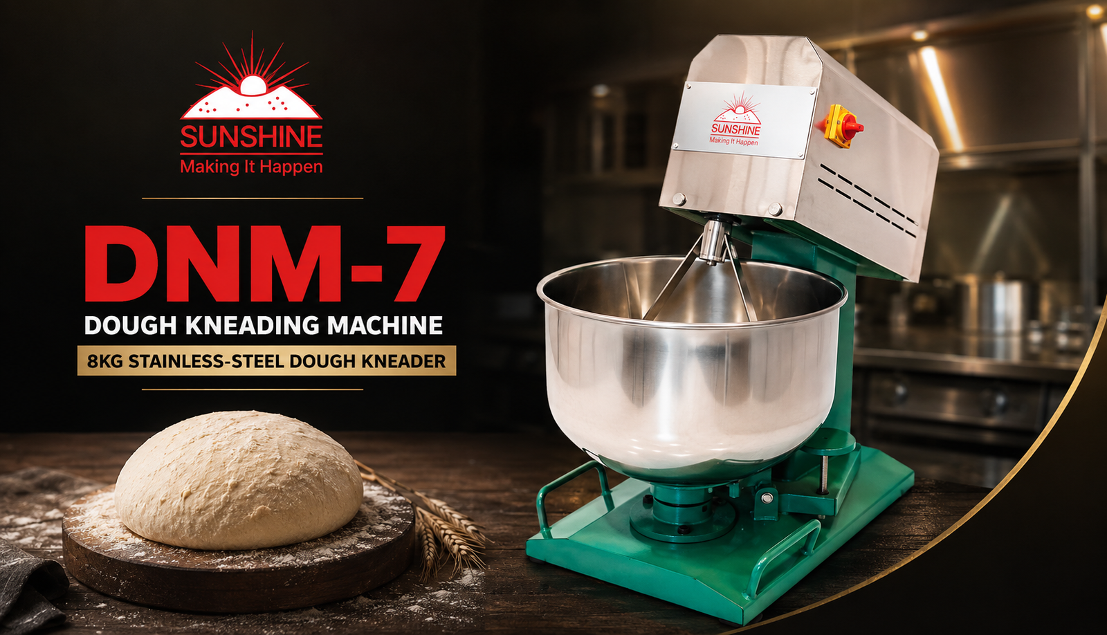Read more about the article Sunshine DNM-7 Dough Kneading Machine | 8kg Stainless-Steel Dough Kneader for Commercial Kitchens